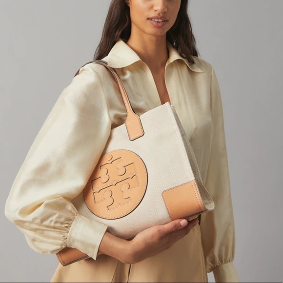 Tory Burch Ella Leather Canvas Tote Natural - Picture 12 of 16